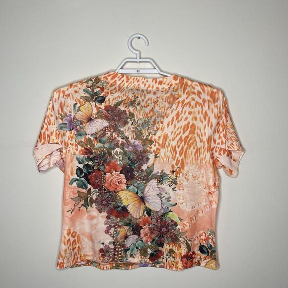 Vtg FRENCH BLUE Orange Boxy Tee Butterfly Rhinestone Cheetah Y2K Fairy Sz 1X - Picture 4 of 7